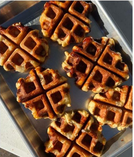 Liege waffles on a sheet pan.